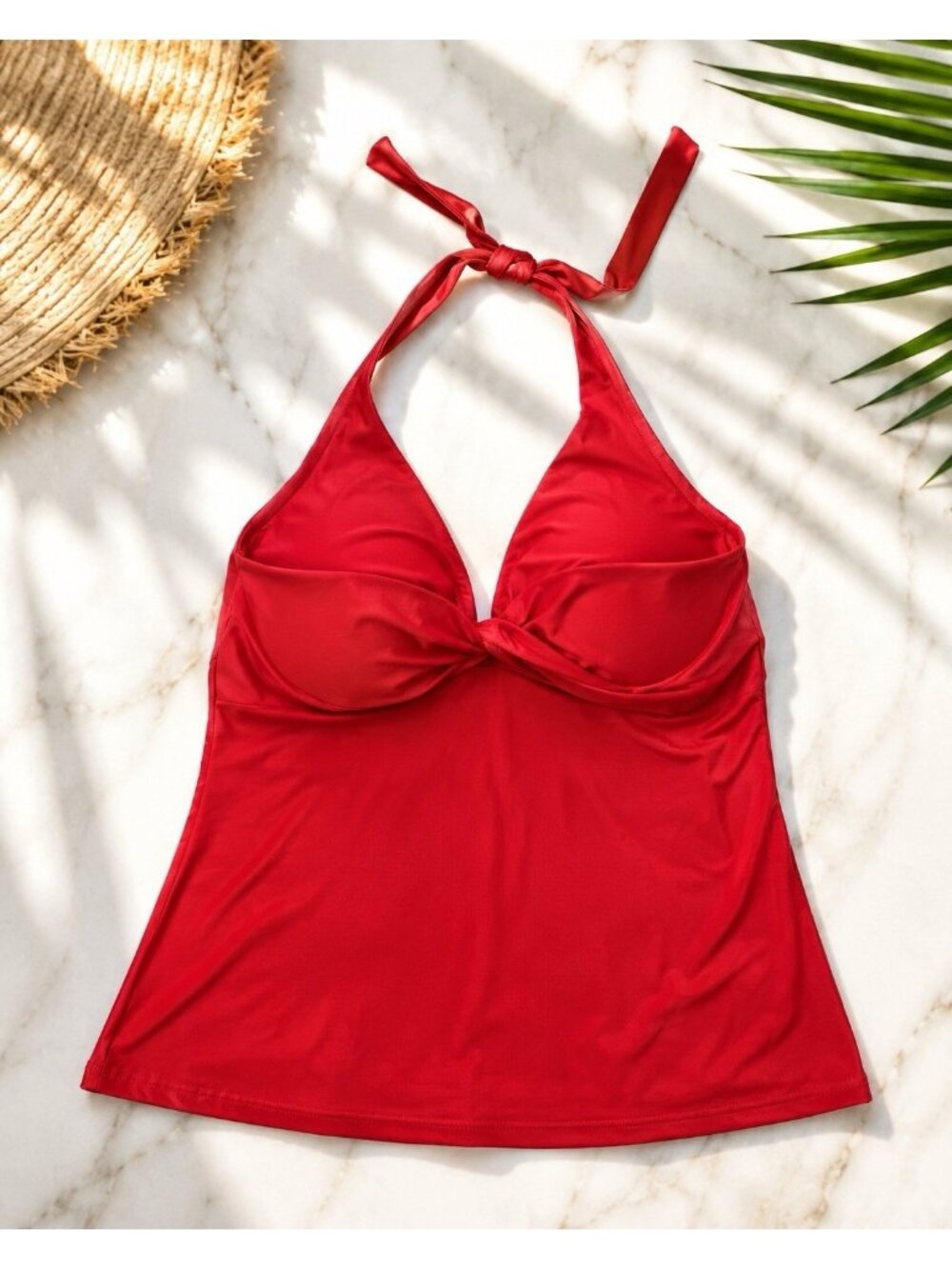 DKNY LYCHEE Twist-Front Halter Red Padded Tankini Swim Top Size S